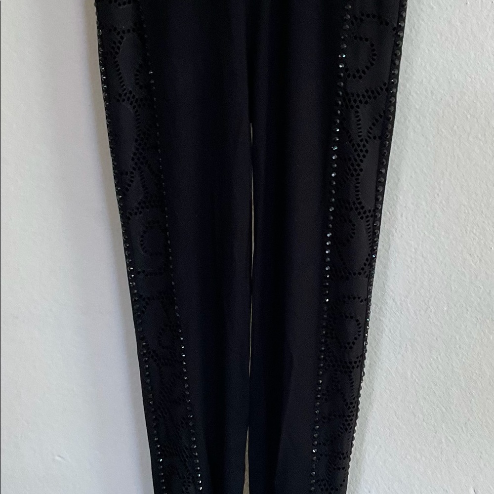 Grayse top and marching joggers in black with black croquet & beads, size s